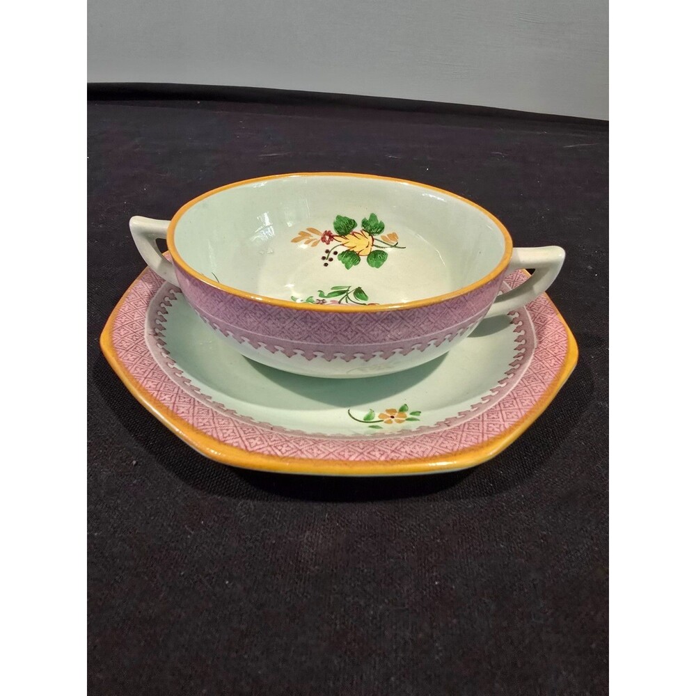 Adams Calyx Ware Lowestoft 2087 Hand Painted Cream Soup Bowl/Underplate England